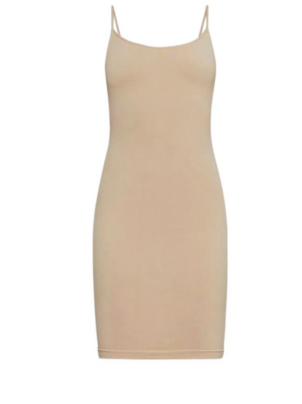 Nude Beige Compression Slip Dress - Minimal Spaghetti Strap